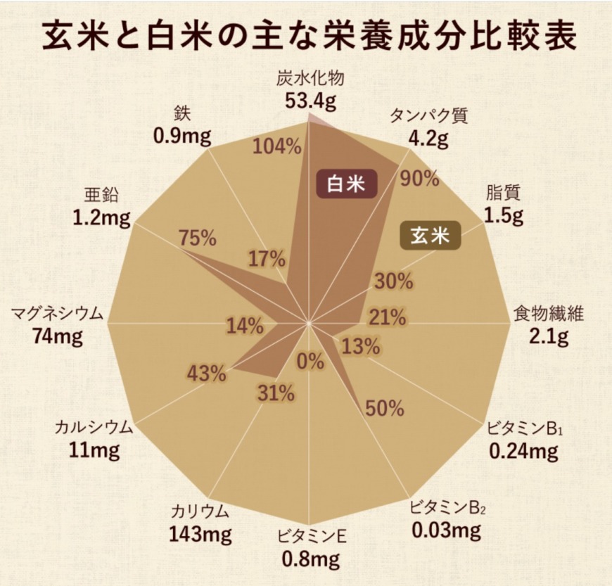 玄米と白米の主な栄養成分比較表